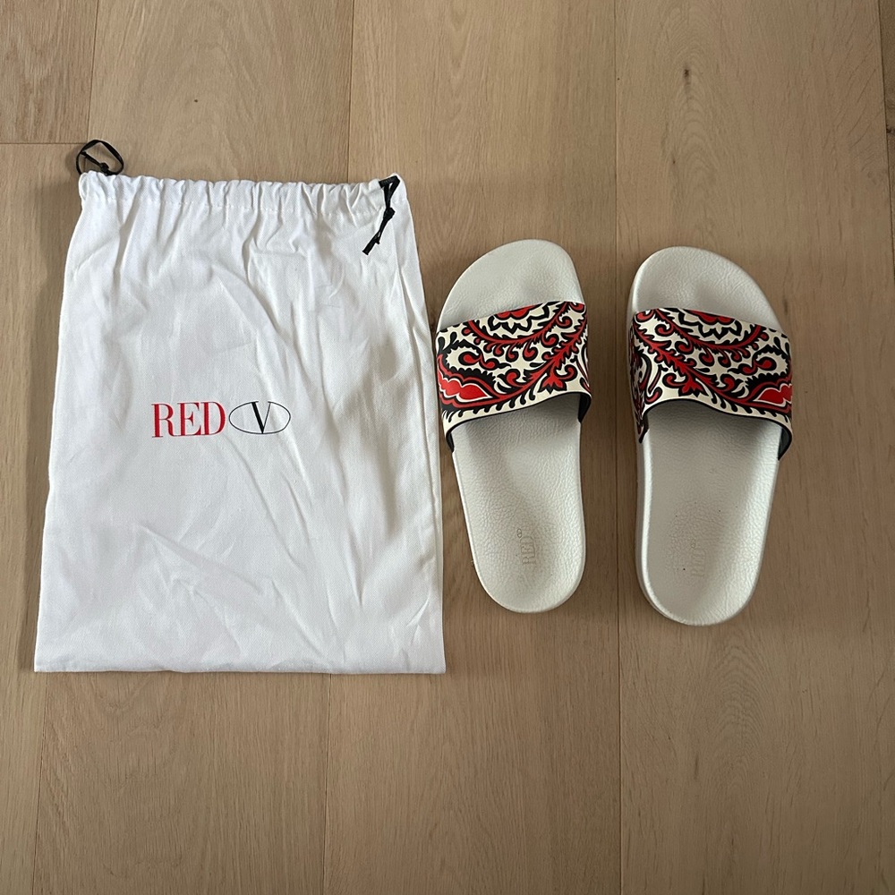 Red V White and Red Slide Sandals